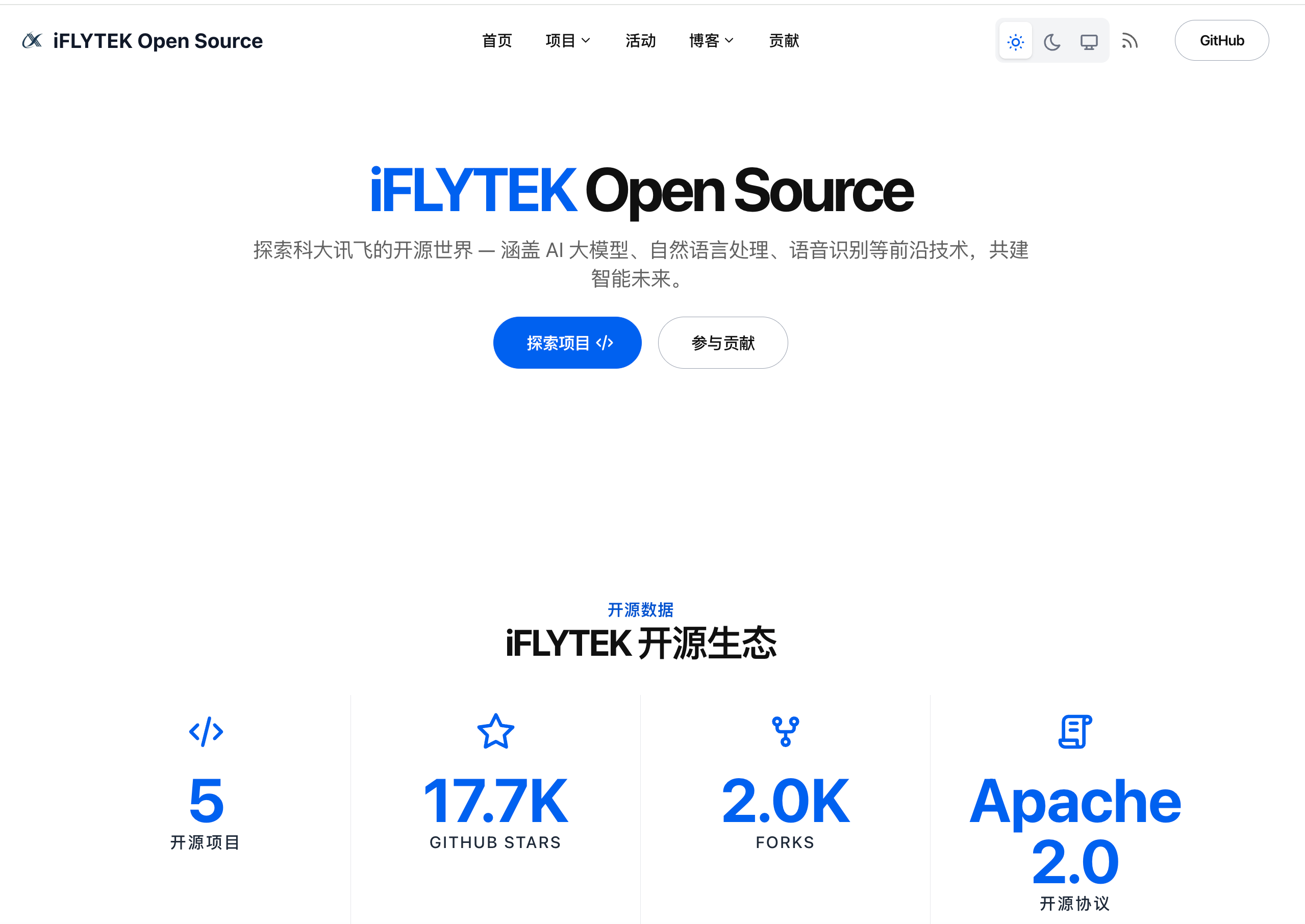 iFLYTEK 开源官网正式上线！在这里，我们将分享科大讯飞在 AI、NLP、语音识别等领域的开源项目和技术动态。